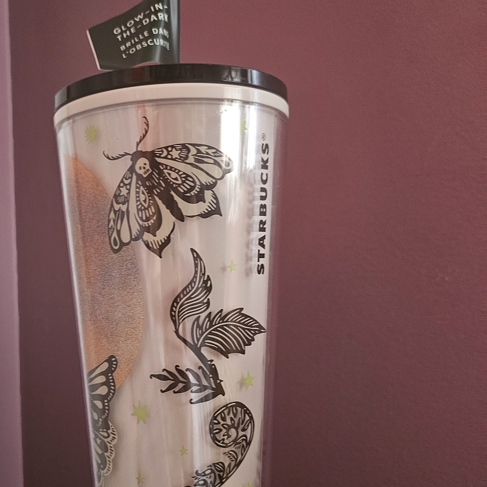 Glitter Full Moon Starbucks Tumbler with Butterfly and Black Lid